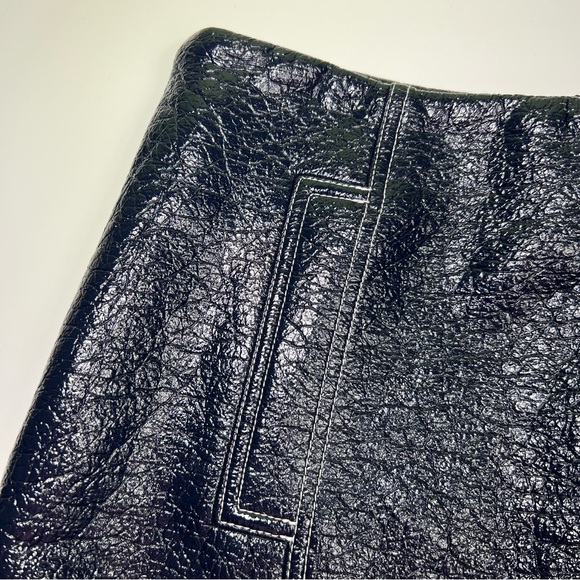 Ba&sh Crinkle Patent Faux Leather Mini Pencil Skirt Dark Navy Blue Size L - Picture 4 of 12